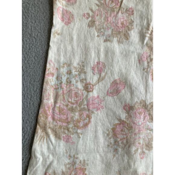 Eileen West Mini Dress 10P Linen Floral Short Sleeve Cream Pink Cottage Retro 10 - Picture 3 of 16